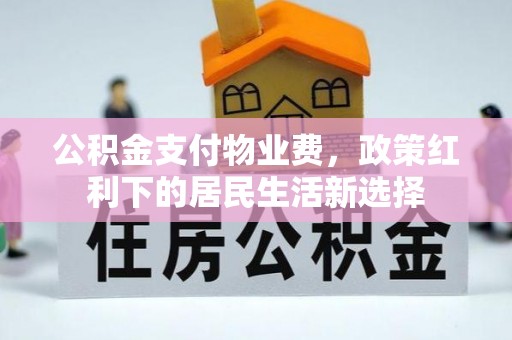 安康公积金支付物业费，政策红利下的居民生活新选择